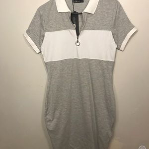 grey and white dress